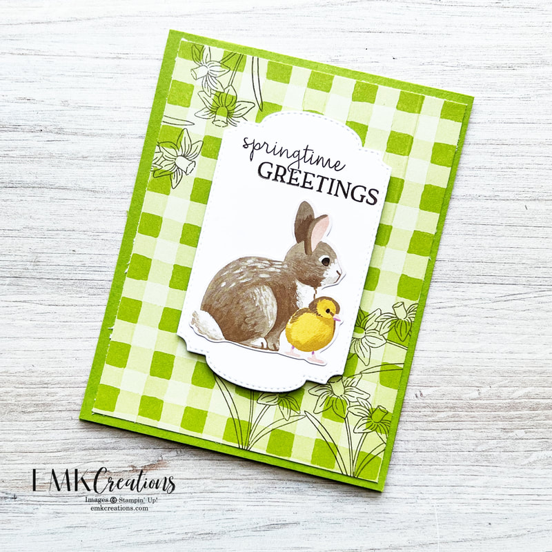 springtime greetings card with bunny and chick by emk creations 