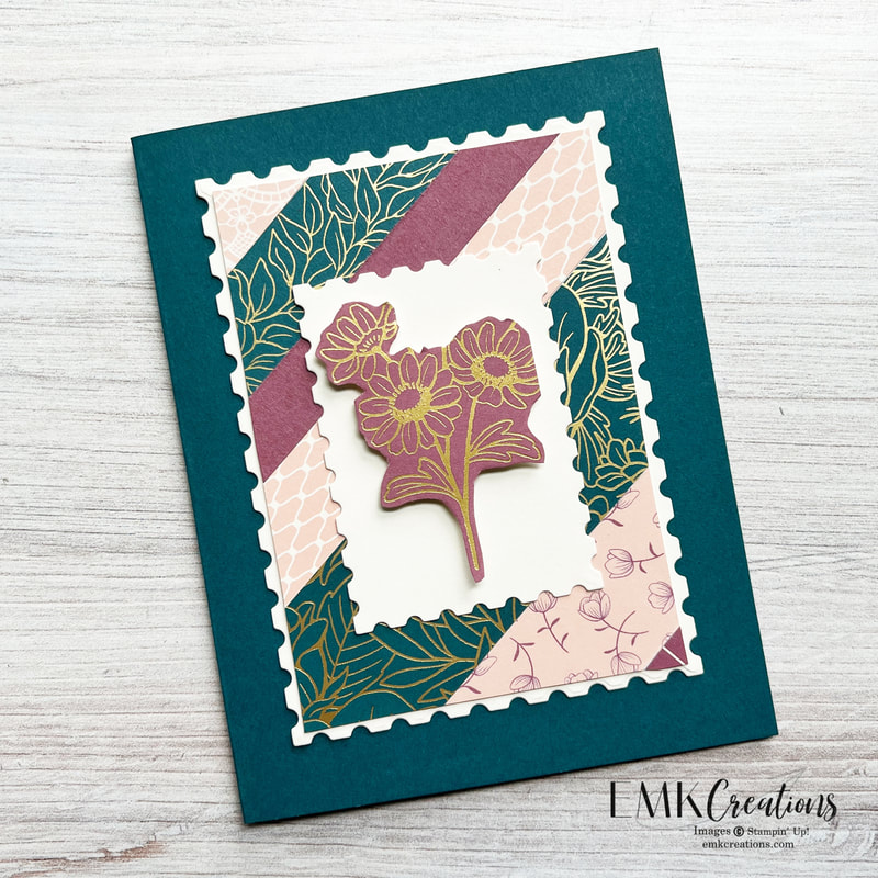 card created with paper scraps featuring the forever love gold foiled paper by EMK Creations