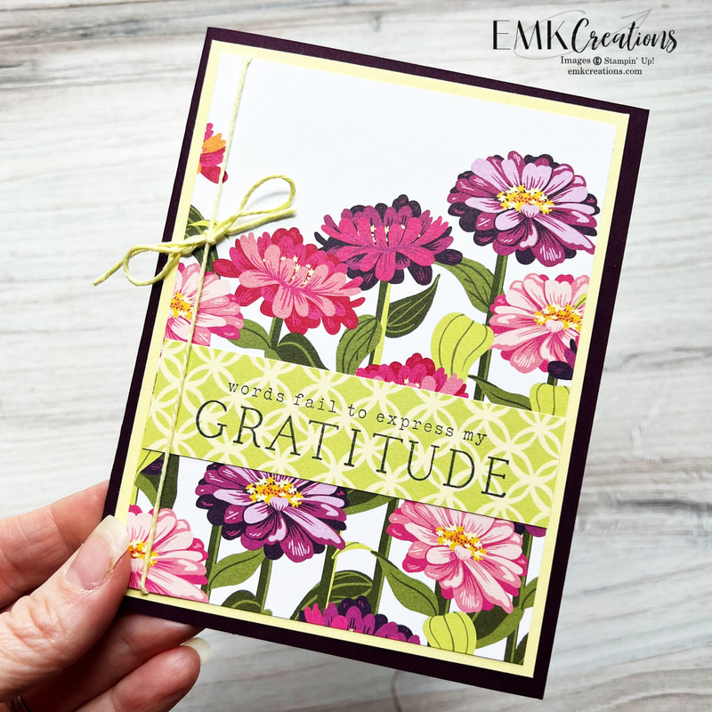 gratitude card by EMK Creations featuring bright colored zinnias